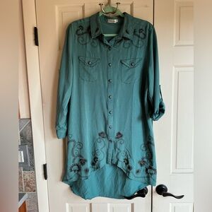 Tasha Polizzi Teal Embroidered Blouse